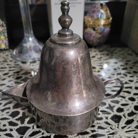 Tea kettle Mini Silver Plated Antique Interesting design Unsigned - Picture 1 of 11